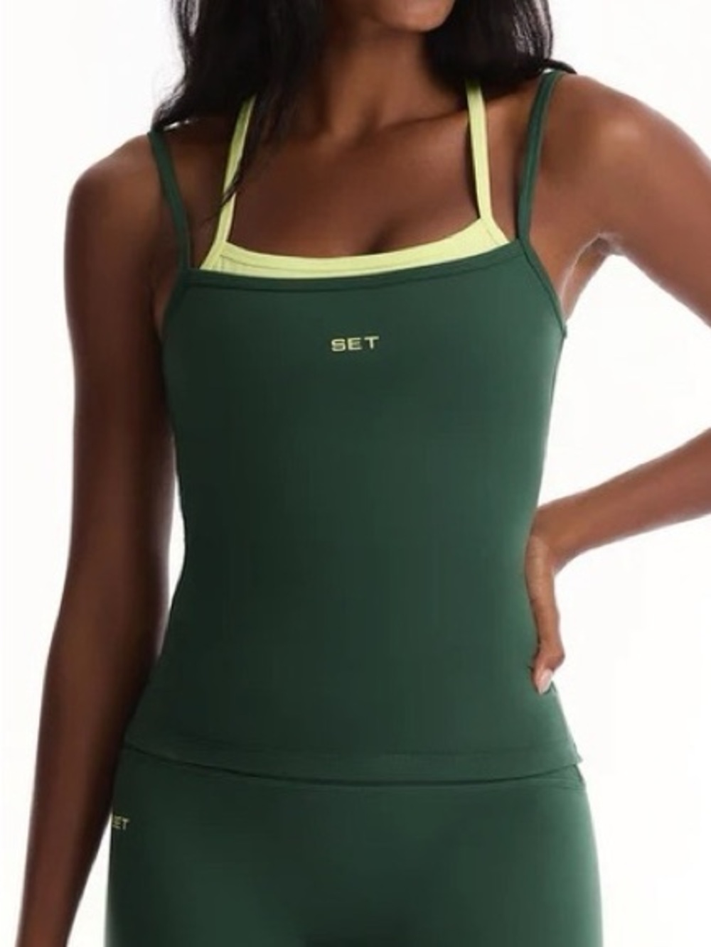 SET Active x 818 Dark Green & Lime tank and leggings set